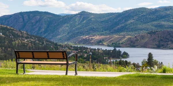 Wishbone Mountain Classic Wide Body Memorial Bench at Heritage Hills Park near OK Falls BC